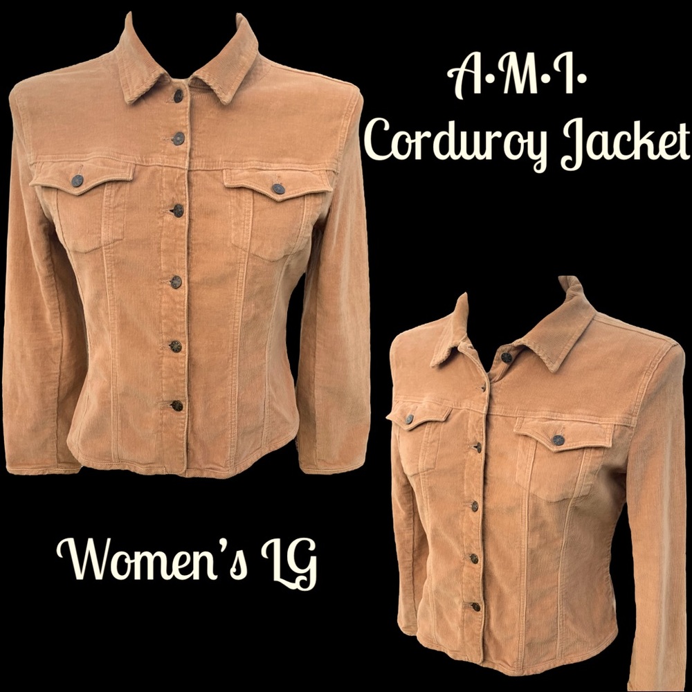 Ami Button-Up Fitted Buttoned Pockets Corduroy Ja… - image 1